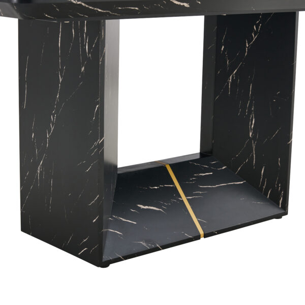 This modern dining table with MDF marbled design gives you a luxurious and elegant feel, adding a touch of elegance whether it is a family dinner or entertaining guests.
