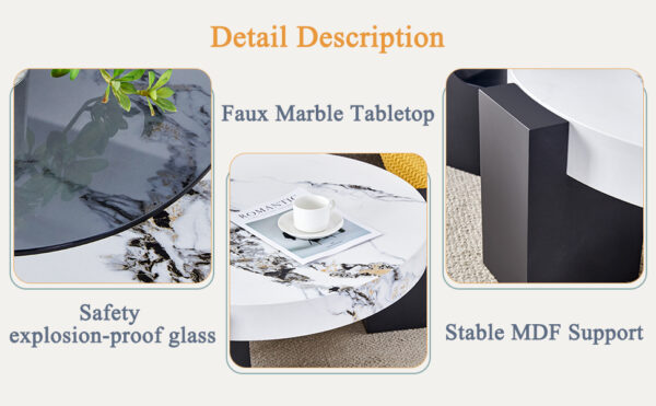 88c13bb5f86440a38053de048bdc35d3_90a3169d4cc9773ec8fb9dd62e169d0d Modern Simple Double-Layer Round Coffee Table - Transparent Gray Glass Top with Black MDF L-Shaped Legs.The detachable design can make the use of space more flexible.