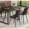 Table and chair set.Modern Black Marble Pattern MDF Dining Table Set - 55"x31.4" with 4 Extended Seat Cushion PU Dining Chairs.Black Cushion.Iron Pipe Spraying Chair Legs.