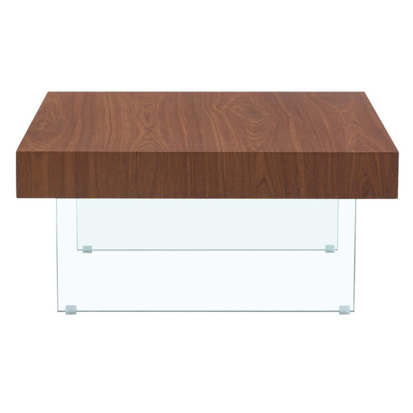 88ecf90b1101487e979bce2fd37cd4d7_f50f775e44f3d90ce0a238a0b3ed1627 Walnut Colored Square MDF Coffee Table - 31.5"x31.5" with Tempered Glass Legs.Density Board Sticker,Reinforced Glass Legs.Walnut Colored Texture Sticker.
