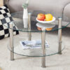 Contemporary Minimalist Double Layer Tempered Glass Coffee Table - 27.5" Top and 23.6" Bottom.Reinforced Glass Tabletop,Stainless Steel Silver Plated Legs.