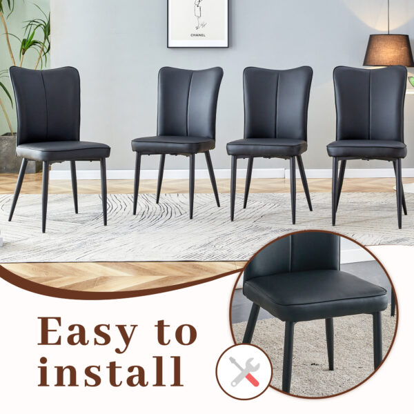 89275e152c2e4704981943f587e1a3c6_7ef93317f1762527680e22f224dce955 Table and chair set.Modern Black Marble Pattern MDF Dining Set - 55"x31.4"with 4 Black PU chairs with a vertical stripe design on the backrest and black metal legs.Suitable for kitchen,Dining room,etc
