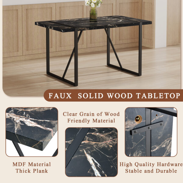 89516bf618ee4c5d85caf9ae2fe14473_e3d720d07c8c04a242891c85e5e738a8 Table and chair set.Modern Black Marble Pattern MDF Dining Table Set - 55"x31.4" with 4 Extended Seat Cushion PU Dining Chairs.White and Black Splicing Colors Cushion.Iron Pipe Spraying Chair Legs.