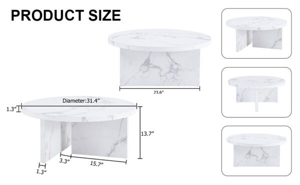 8956d79b5eb74526b85ba0f351831669_20240123_cc9e401214be4082138721e7b48fb398 A white MDF material circular patterned coffee table, a 31.4-inch white center table, modern coffee table, suitable for small spaces and living rooms.