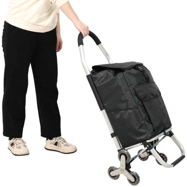 895b222f81334650ad87c8acedf0d426_c1bdf11898552857b1b6e786e8213bb9 Shopping Stair Trolley with Wheels,Trolley Black Foldable Shopping Cart,Removable Shopping Oxford Waterproof Bag,Stainless Steel Triangular Wheels, Black