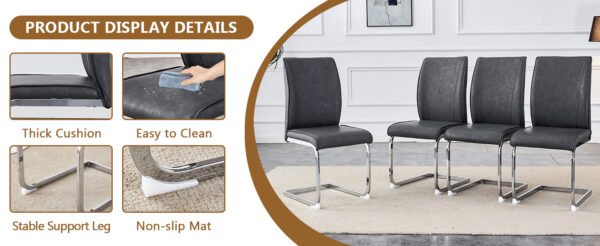 895c389eef134e1f8526aba23046008f_ae9dc529677daf7ecd4da979e2732864 Table and chair set.63"*35.4" White Imitation Marble Pattern MDF Dining Table Set - 6 Soft and Comfortable Dark Gray PU Chair With Arched Metal Silver Leg.Create Your Exclusive Low-Key Luxury Space.