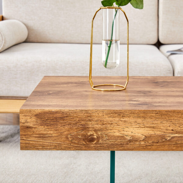 899975ae6fd84849bbcc31baa9ea6805_dd5c0f658bcdff6744cba51f0f12fee6 Natural Style MDF Coffee Table - 39.3"x21.6" with Tempered Glass Legs.Density Board Sticker,Reinforced Glass.