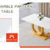 Table and chair set.Subtle Luxury Tempered Glass Dining Set - 63"x35.4" with 6 White PU Material High Resilience Dining Chairs.Arched Metal Gold Leg.White imitation marble texture sticker Tabletop.