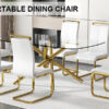 Large Modern Minimalist Rectangular Glass Dining Table with 0.39" Tempered Glass Top and Gilded Metal Legs for Kitchen, Dining Room, Living Room, Meeting Room, Ballroom 71" x 35.4" x 30".