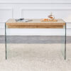 The top of the coffee table is made of medium density fiberboard and wooden stickers, with transparent tempered glass on both sides. The design is simple and elegant, with a sturdy structure.