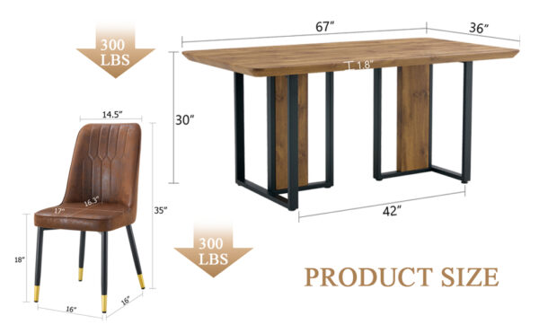 89ddd77d495743b3bc1cc120f18b99dd_b7f4f8f3889c9b7b78085875d1b9dc7b Table and chair set.67"x36" Wood-Textured MDF Dining Table Set with 4 Brown Suede Chairs.MDF sticker,Wood colored texture sticker,Brown armless dining chair,Suitable for kitchen,Dining room,etc.