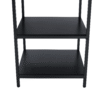 Table and chair set. A 47.3-inch diameter modern spliced color circular dining table - double-layer storage.Paired With 4 Black Linen-Cotton Material High Resilience Dining Chair with Metal Black Leg.