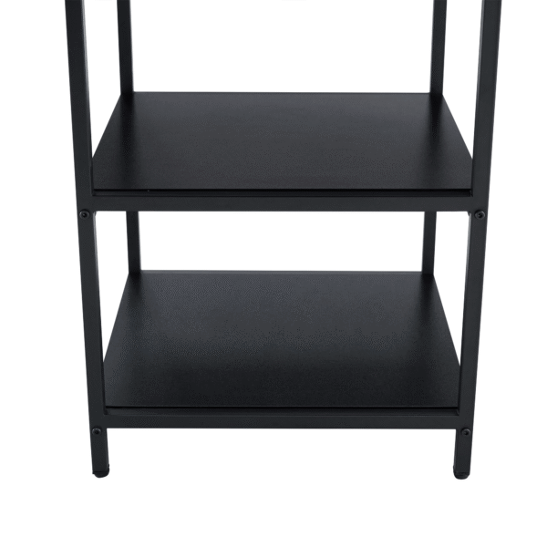 8a218b5ca3ab422a99b0b9ad8d316088_14e10145d691f86c405a1ca3e4173683 Table and chair set. A 47.3-inch diameter modern spliced color circular dining table - double-layer storage.Paired With 4 Black Linen-Cotton Material High Resilience Dining Chair with Metal Black Leg.