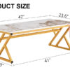A coffee table is made of rock slab material, with a natural and smooth marble pattern on the surface, which complements the modern design of the golden metal legs and adds a touch of fashion.47*23.6