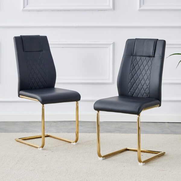 8a53604ce3034e9ab5f94b8f866dd057_20230904_11ae593c323851d3de81e266697f05c4 Modern dining chairs with faux leather padded seats, dining room chairs, gold metal leg upholstered chairs, suitable for kitchens, living rooms, bedrooms, and offices, set of 6 (black+PU leather)C-001
