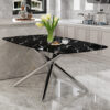 Large modern minimalist rectangular dining table with 0.39 "imitation marble black tabletop and silver metal legs, suitable for kitchen, dining room, living room, conference room.W1151S00985