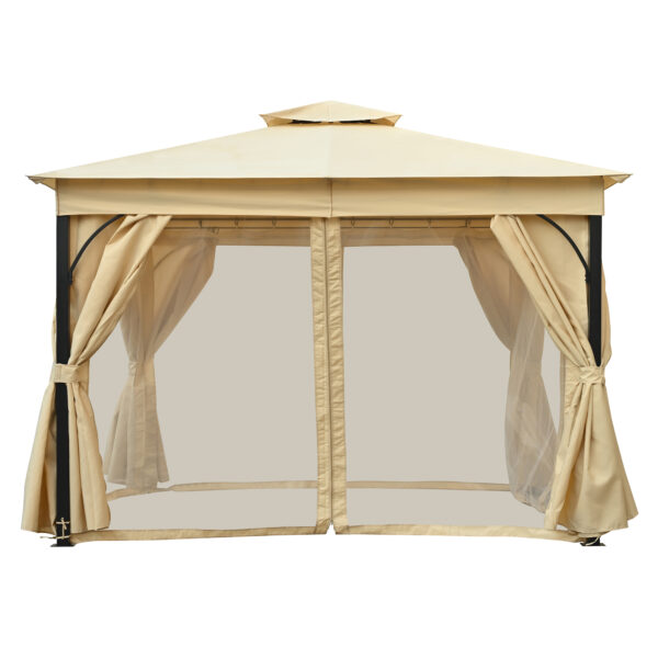 TREXM 10x12 Outdoor Gazebo Tent with Double Roofs, Patio Gazebo with Mosquito Netting and Privacy Screens, Patio Canopy for Shade and Rain for Backyard, Garden, Lawn and Deck (Beige)
