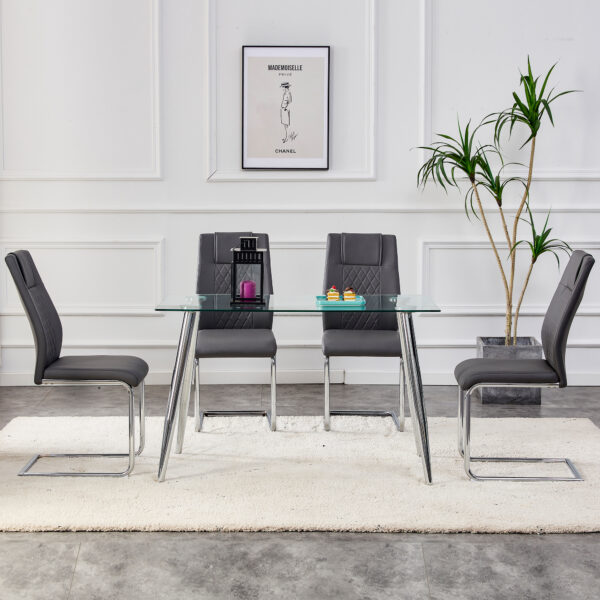 Modern Dining Chairs with Faux Leather Padded Seat Dining Living Room Chairs Upholstered Chair with Metal Legs Design for Kitchen, Living, Bedroom, Dining Room Side Chairs Set of 8 (Grey+PU)C-001