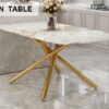 Large modern minimalist rectangular dining table with 0.39 "imitation marble tabletop and golden metal legs, suitable for kitchen, dining room, living room, conference room, and banquet hall 1537