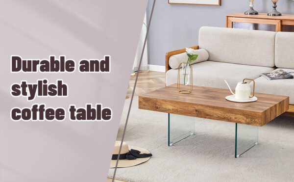 8a9fc40570f44678993d67c3e192d591_1ef59b0a2084b2f7b9ddf1fc27118910 Natural Style MDF Coffee Table - 39.3"x21.6" with Tempered Glass Legs.Density Board Sticker,Reinforced Glass.