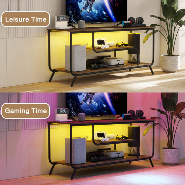 There are installation videos and scene videos. TV socket and LED light - TV stand TV up to 55 ", small unit modern TV console suitable for living room and bedroom, light grey