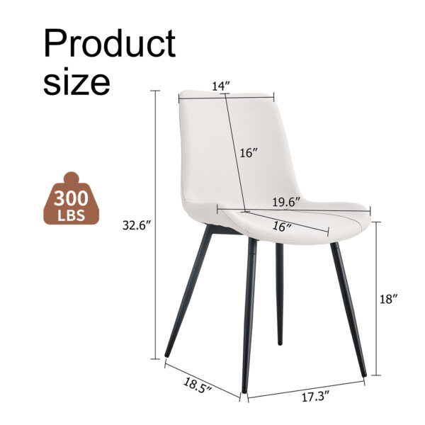 8abcd1fd92c240599bb904aa5635a125_3838521cec0d3ac2337b0ef2378099bc White artificial leather backrest cushion dining chair, black metal legs, curved widened cushion design for more comfort, suitable for restaurants, kitchens, bedrooms, offices.(4 chairs) 0502