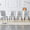 Modern dining chairs are equipped with light gray PU artificial leather backrest cushions and black metal legs, suitable for restaurants,kitchens,and bedrooms.Set of 4pieces (light gray+PU)W1151118943