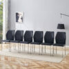 Luxury Simple Chair - Set of 6 BLACK PU Material High Resilience Dining Chair with Metal Silver Leg.The Chair Back Has a Vertical Stripe Design With Smooth And Uniform Lines.