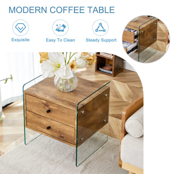 8b0d811c2dc4490db4514c89560637c5_28fdff47037b7133eaabe3e65f7874cc Double-drawer bedside table. The board surface is MDF sticker, and both sides are transparent tempered glass. The design is simple and elegant, with excellent storage functions.