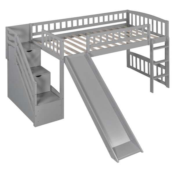 Stairway Twin Size Loft Bed with Two Drawers and Slide,Gray(OLD SKU:LT000515AAE)