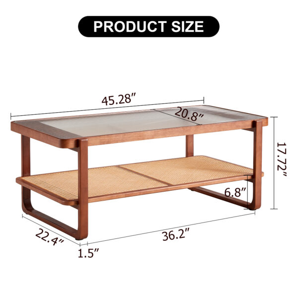 8b3cbb493aad4363b6c6fc55b33054c1_20240123_b5ddafcd60300662cc1fef52dc9ed4a1 Modern simple rectangle double-layer Walnut color solid wood Glass desktop tea table rattan woven Chinese side table small rectangle table suitable for living room, dining room and bedroom