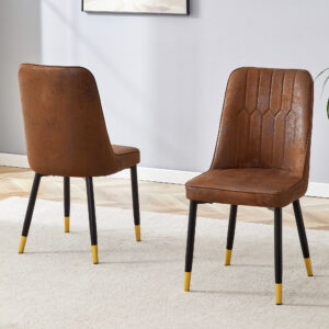 Brown Suede-like Velvet Dining Chair Set (Two-Pack)Black Metal legs,dinning chairs,brown.
