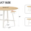 A modern and minimalist circular dining table with a 42 inch diameter wood colorer patterned tabletop and white metal legs. Suitable for restaurants, living rooms, and conference rooms.