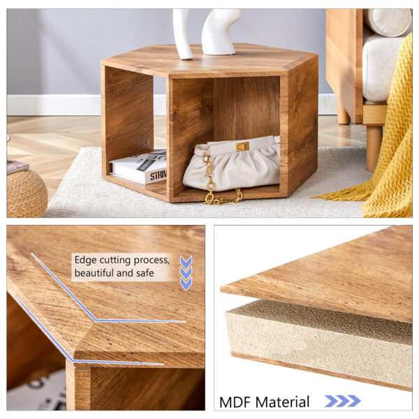 8b5dff8af0f2490f9922083845ac6aab_92fae4869437d13a0044b0b7df221fb9 Hexagonal MDF coffee table, characteristic pattern stickers, multi-hole design to give more storage space, simple and convenient design makes it suitable for all kinds of style scenes.