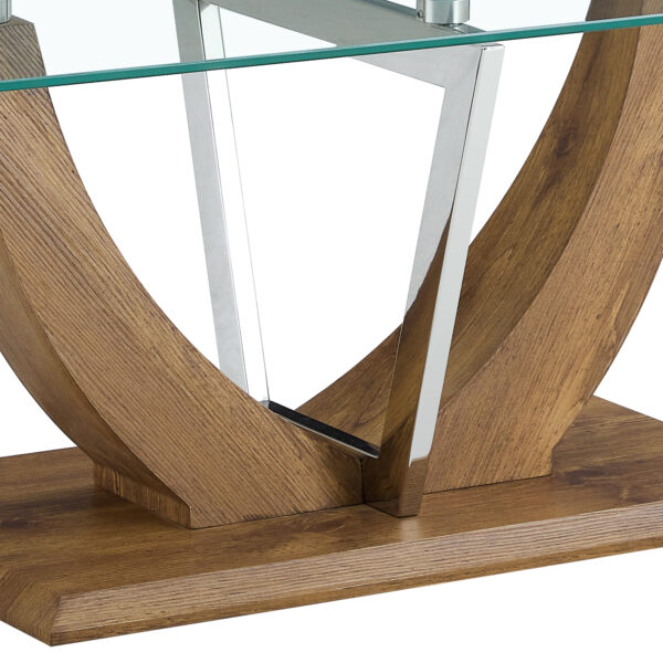 8b65eb8b5814430d93acfe333c00875c_20240321_71cc0b6fa6a396d308cf96cc24c9256a Modern minimalist transparent tempered glass coffee table with wooden MDF legs and stainless steel decorative columns. Computer desk. Game table. CT-907