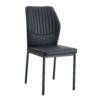 Luxury Simple Chair - Set of 6 BLACK PU Material High Resilience Dining Chair with Metal Black Leg.The Chair Back Has a Vertical Stripe Design With Smooth And Uniform Lines.