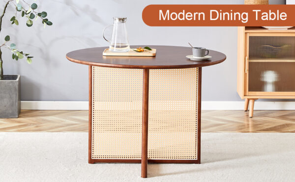 Chinese countryside retro solid wood round table, simple modern imitation rattan table, wooden table, desk. Suitable for dining room, living room, office
