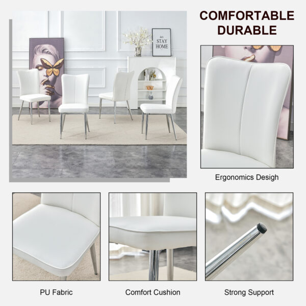8bd033e1c5ba4f0b8ff788a76e4ee335_20231018_45545c9628e053a055cf4109d1c528b4 Modern minimalist dining chairs, office chairs. 4-piece set of white PU seats with silver metal legs. Suitable for restaurants, living rooms, and offices. C-008