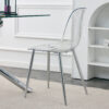Modern minimalist transparent dining chair, plastic chair, armless crystal chair, Nordic creative makeup stool, negotiation chair, silver plated metal leg 6-piece set, TW-1200