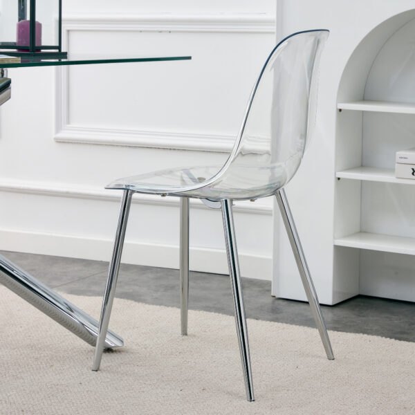 8bfcf82d2da64b9e8466d92a75c27278_20230114_3d3f802b53122bfe6be425e03e74054d Modern minimalist transparent dining chair, plastic chair, armless crystal chair, Nordic creative makeup stool, negotiation chair, silver plated metal leg 6-piece set, TW-1200
