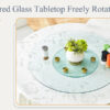 Double layer rotatable round glass.The rotatable design makes it more convenient to retrieve and place items.The upper glass has a diameter of 30.3 inches, while the lower glass15 inches.