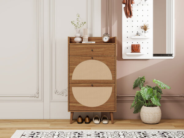 Rattan, Allen 2 Door 1 Drawer Cabinet, Shoe Rack, Double Layer, Suitable for Entrance