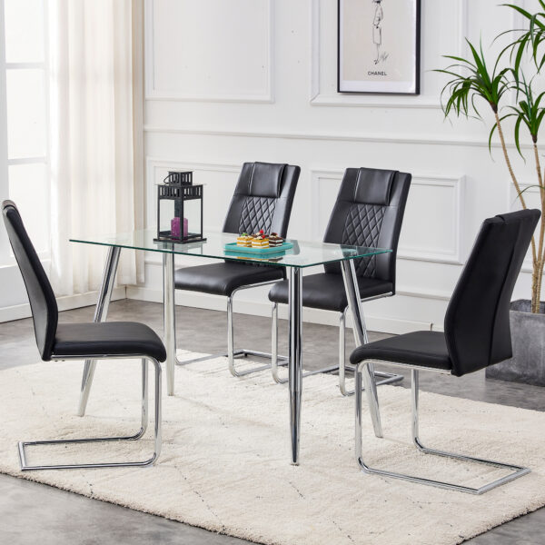 Modern Dining Chairs with Faux Leather Padded Seat Dining Living Room Chairs Upholstered Chair with Metal Legs Design for Kitchen, Living, Bedroom, Dining Room Side Chairs Set of 6 (Black+PU ) C-001