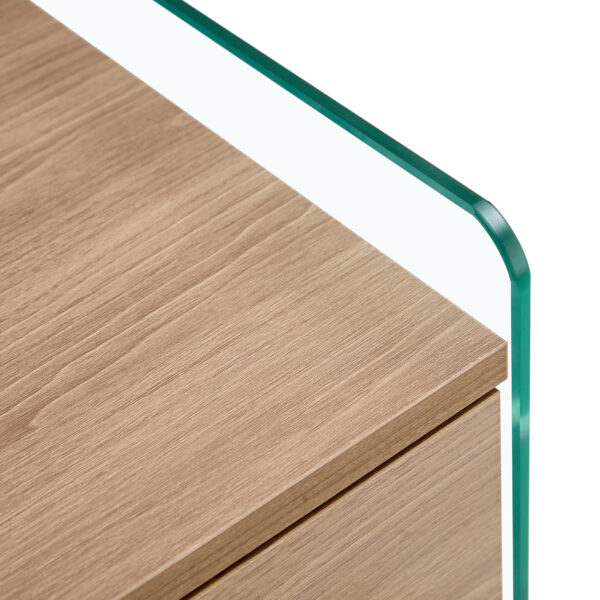 8c795386ba78450cbb33571059cc6290_d4ef50367001c1b82460dfb4c92e826b Bedside table with drawers. The board surface is MDF sticker, and both sides are transparent tempered glass. The design is simple and elegant, with excellent storage functions.