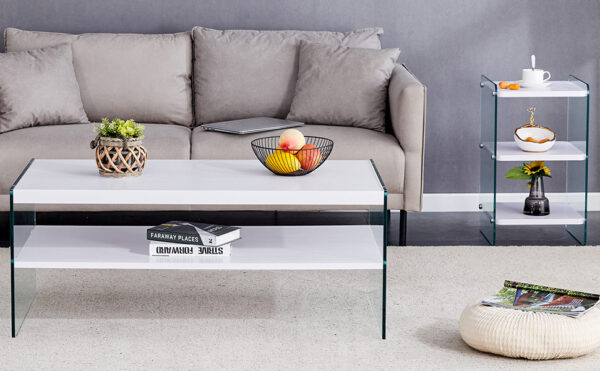 8c9f6290986445db92098b49c03edaba_5c2bfbf6d3d76061c5046c52e2208f6d Three levels of bedside tables. The board surface is MDF, with white stickers, and both sides are transparent tempered glass. The design is simple and generous, with storage function.