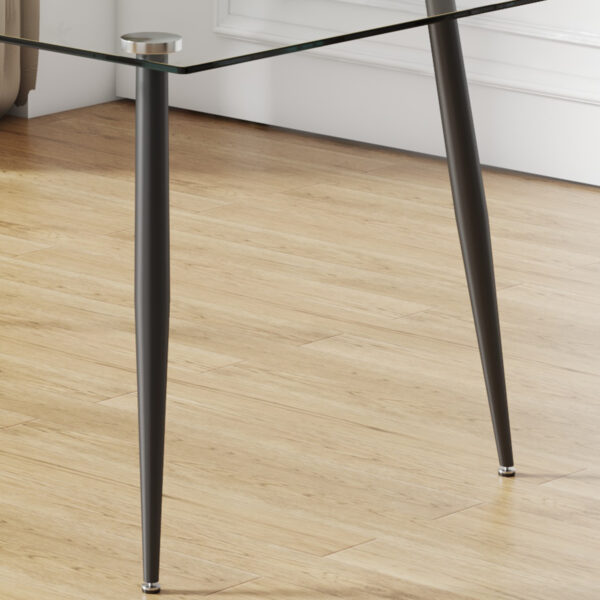 Modern minimalist rectangular transparent tempered glass dining table, 0.4 inches thick, black metal legs, suitable for kitchen, dining room, and living room 63 "* 35.4" * 30 " DT-1544