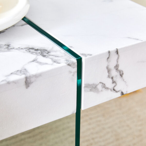 8cfb062d96fc4b6d8b74ee7f918e58f5_051005de0d1fff605bef96b929941ea7 43.3"x23.6" White Marble-Patterned MDF Coffee Table with Tempered glass legs.Suitable for Living Room.It can be used not only as a coffee table but also as a side table or display stand.