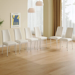 6 Dining Chair Set, White Dining Chair Set, PU Material High Back Seat and Sturdy White Leg Chair for Dining Room, Kitchen & Living Room c-010
