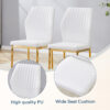 Luxury Simple Chair - Set of 6 White PU Material High Resilience Dining Chair with Metal Gold Leg.The Chair Back Has a Vertical Stripe Design With Smooth And Uniform Lines.