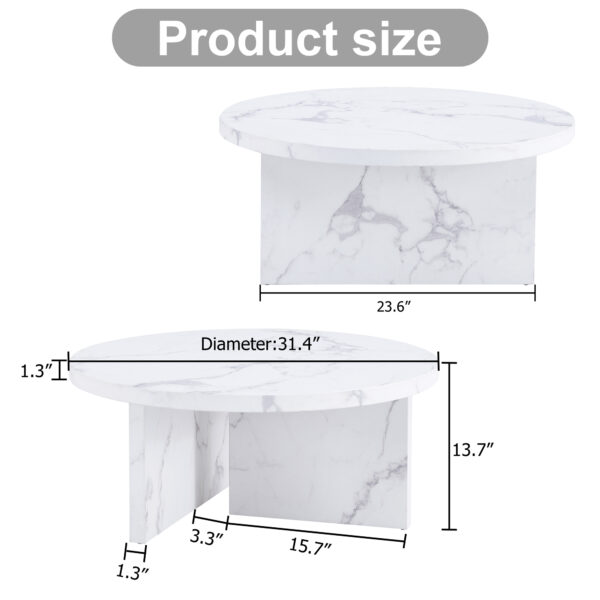 8d230c68f430455583bc5d4261344884_20240123_262d55b511f9169b6b3713dbd96dcfa8 A white MDF material circular patterned coffee table, a 31.4-inch white center table, modern coffee table, suitable for small spaces and living rooms.